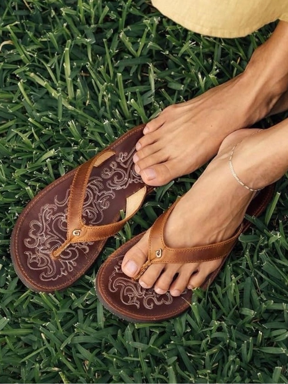 Olukai Paniolo Brown Leather Flip Flop Sandals Size 8 - Picture 2 of 11